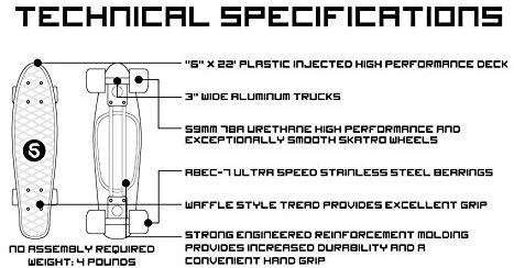 Skatro Mini Cruiser Skateboard Technical Specifications
