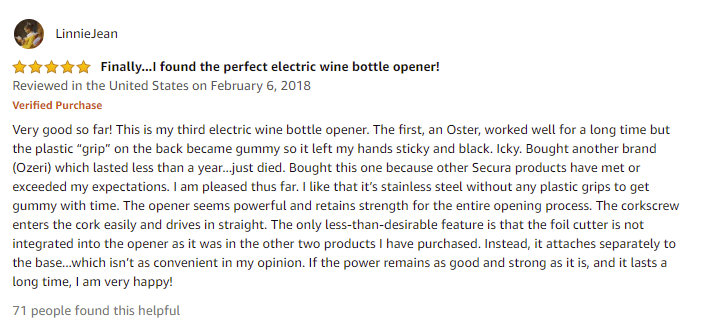 Secura Electric Wine Bottle Opener Review by Linnie Jean