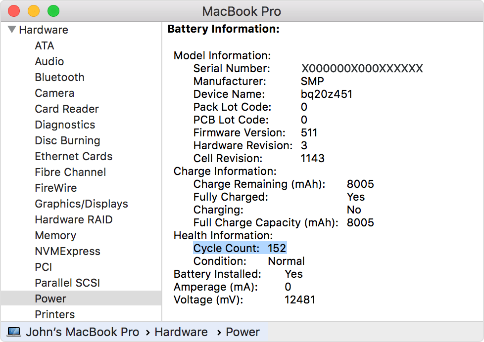 macos sierra system information power cycle count