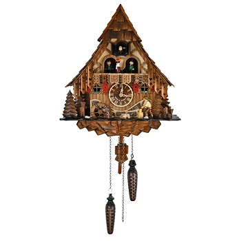 elaborate a frame chalet black forest musical quartz cuckoo clock with animated dancing couples and wood chopper 27718