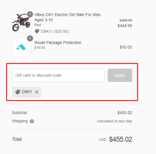 hiboy coupon code application example