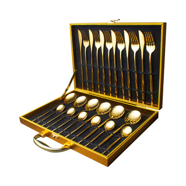 24pcs Gold Dinnerware Set Stainless Steel Tableware Set Knife Fork Spoon Luxury Cutlery Set Gift