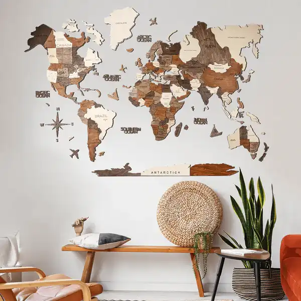 Enjoy the wood Map placed on a wall for decor