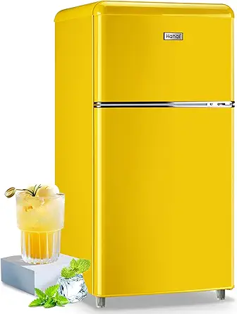 yellow mini fridge