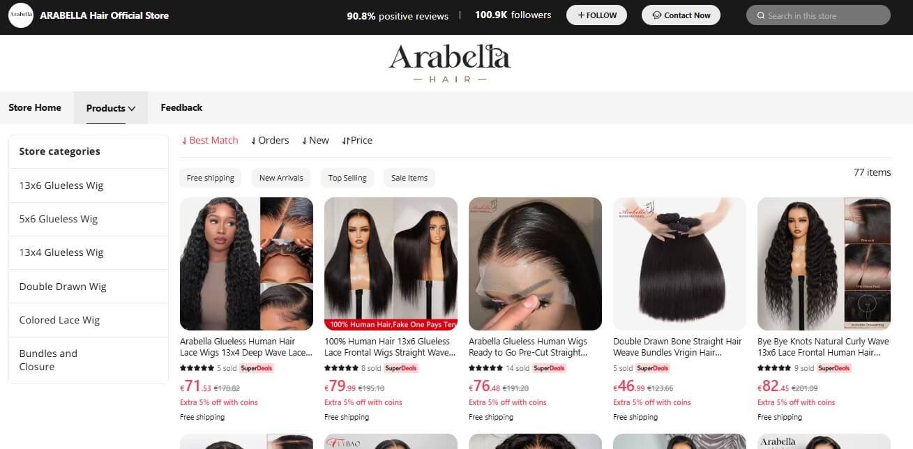 The Ultimate Guide to the Best Human Hair Wigs on AliExpress 9 Screenshot from Arabella Human Hair Wigs store on AliExpress