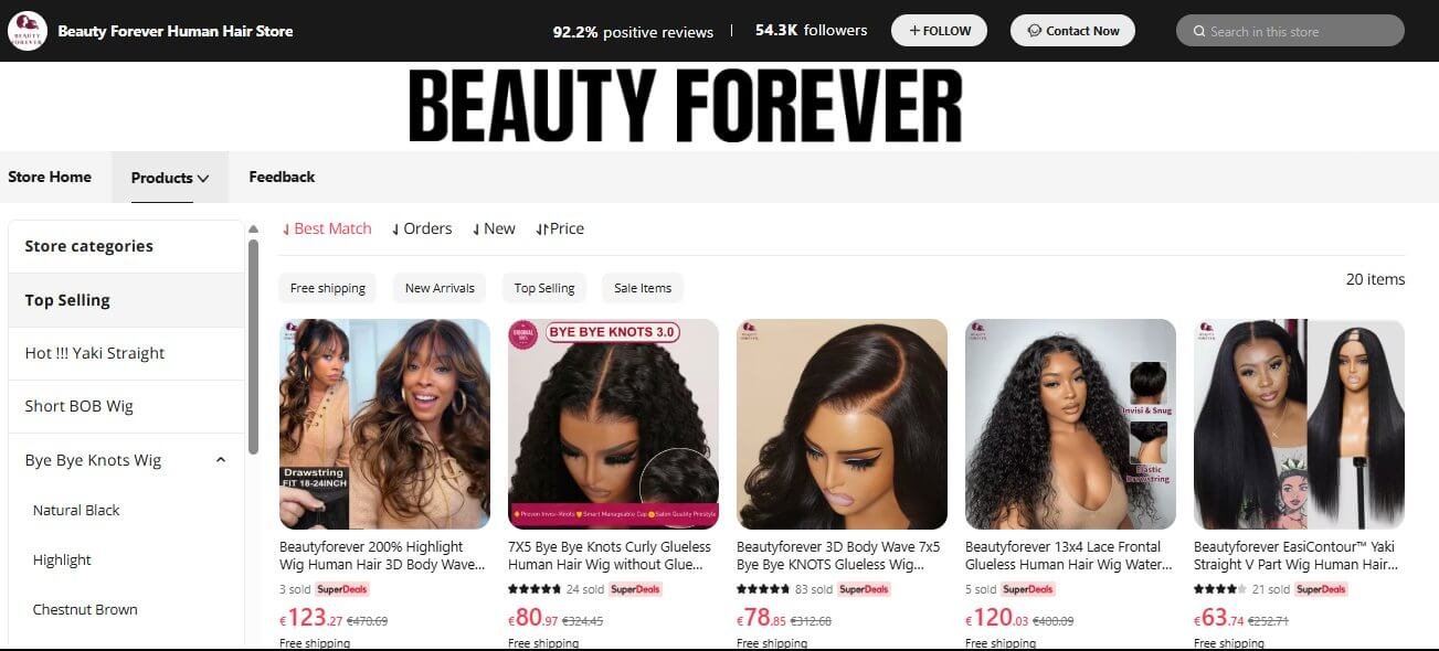 The Ultimate Guide to the Best Human Hair Wigs on AliExpress 10 Screenshot from Beauty Forever Human Hair Wigs store on AliExpress