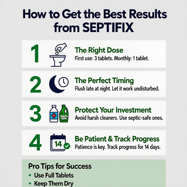 Septifix Review: Does It Actually Work, or Just Another Septic System Scam? 14 User-friendly infographic titled: 'How to Get the Best Results from SEPTIFIX