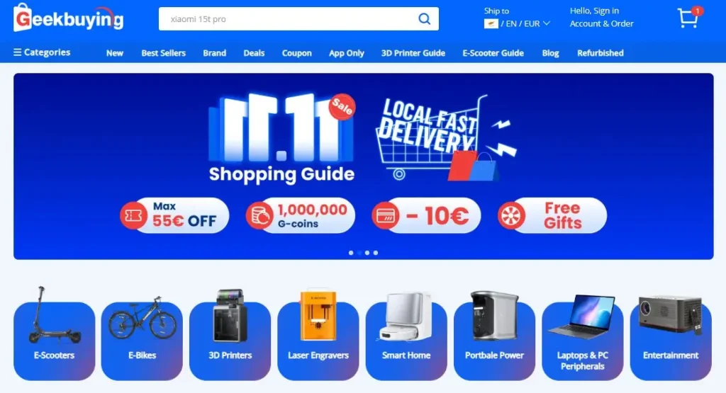 Screenshot from Geekbuying Homepage