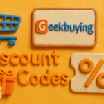 Official GeekBuying Discount Codes clay art with shopping cart and percentage sign for savings.