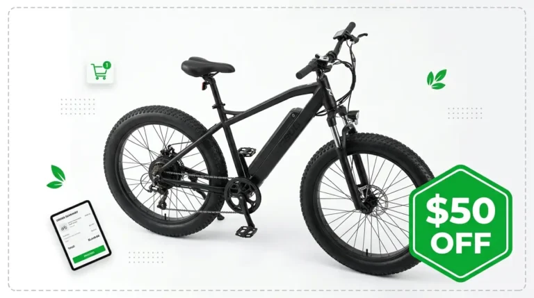 Kingbull fat tire electric bike with $50 off discount badge on white background