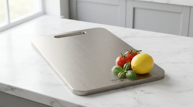 Vanotium Titanium Cutting Board Review: Is It Worth the Premium Price? 1 Vanotium Titanium Cutting Board on modern kitchen counter with fresh vegetables