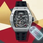 Bold editorial illustration of a luxury Tsar Bomba watch with a discount tag