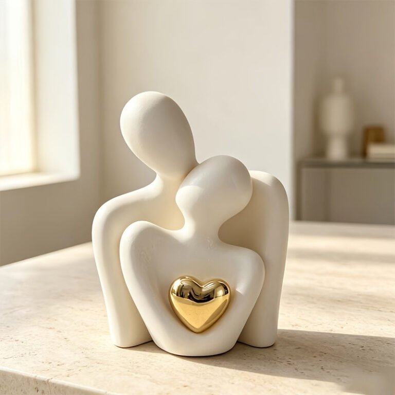 26 Temu Bedroom Finds for Better Sleep (17 Under $10) 21 Minimalist embracing couple figurine shaped like a heart on a nightstand