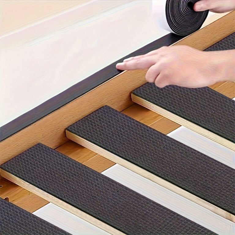 26 Temu Bedroom Finds for Better Sleep (17 Under $10) 2 Black anti-squeak pads with rubber dampers that stick to a wooden bed frame to stop creaking, no tools needed