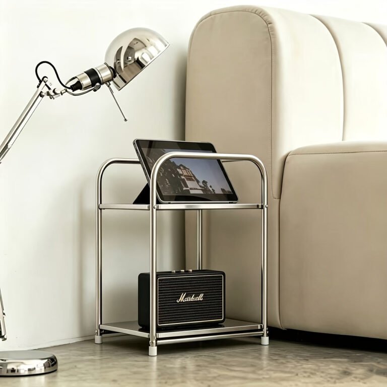 26 Temu Bedroom Finds for Better Sleep (17 Under $10) 23 Stainless steel bedside table with storage shelves for a phone, books, and glasses