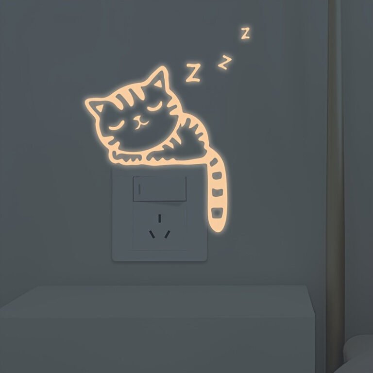 26 Temu Bedroom Finds for Better Sleep (17 Under $10) 11 Glow-in-the-dark cat stickers around a light switch, a renter friendly Temu room decor find
