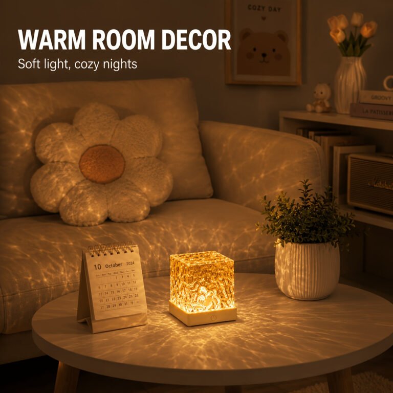 26 Temu Bedroom Finds for Better Sleep (17 Under $10) 15 7-color aurora ripple cube lamp casting water ripple patterns on bedroom walls