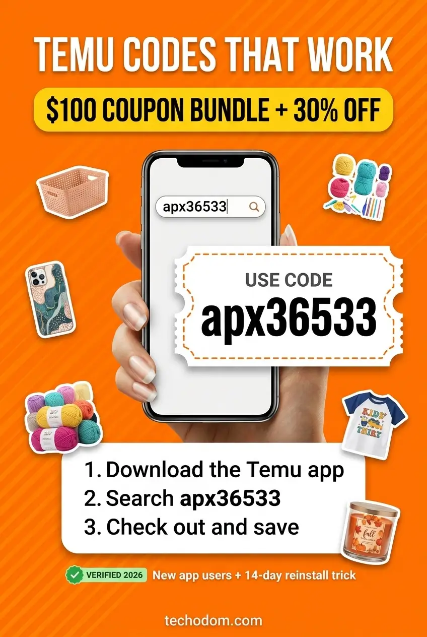 Temu discount codes vertical pin promoting discount code APX36533